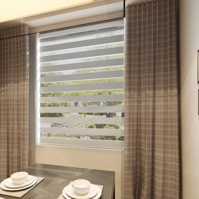 Офисное окно в помещениях Zebra Roller Blinds для дневного и ночного использования