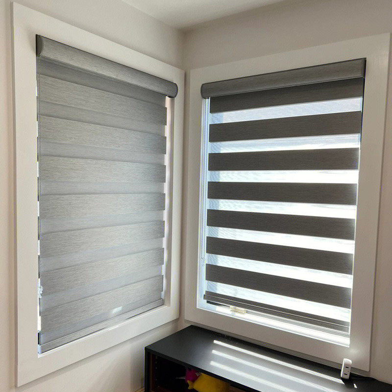 Офисное окно в помещениях Zebra Roller Blinds для дневного и ночного использования